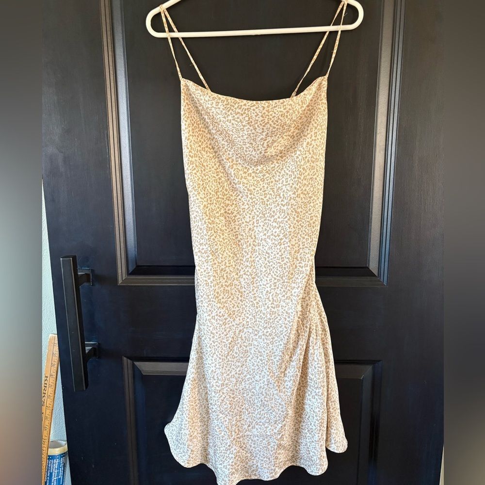 Abercrombie Midi Satin Slip Dress White Khaki Animal Print Medium